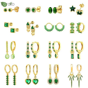 925 Silver Green Crystal CZ Small Hoop Earrings for Women