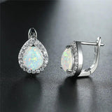 Fire Opal Hoop Earrings Water Drop Stone Small Earrings Dainty Rose Silver...
