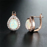 Fire Opal Hoop Earrings Water Drop Stone Small Earrings Dainty Rose Silver...