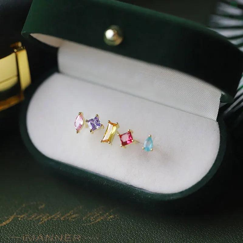 925 Silver 5Pcs Geometric Stud Earrings Women Jewelry