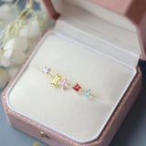 925 Silver 5Pcs Geometric Stud Earrings Women Jewelry