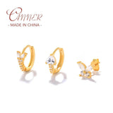925 Silver CZ Butterfly Hoop Earrings Set for Women