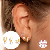 925 Silver CZ Butterfly Hoop Earrings Set for Women