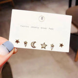 Moon & Star Earrings Set CZ Studs For Women Girls S-E1196