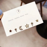 Moon & Star Earrings Set CZ Studs For Women Girls S-E1196