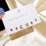 Moon & Star Earrings Set CZ Studs For Women Girls S-E1196