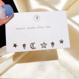 Moon & Star Earrings Set CZ Studs For Women Girls S-E1196
