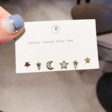 Moon & Star Earrings Set CZ Studs For Women Girls S-E1196