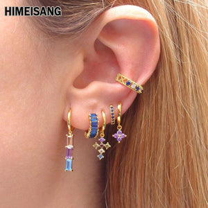 Plated Cross Dangle Earrings Colorful Zircon Hoop Wedding Jewelry