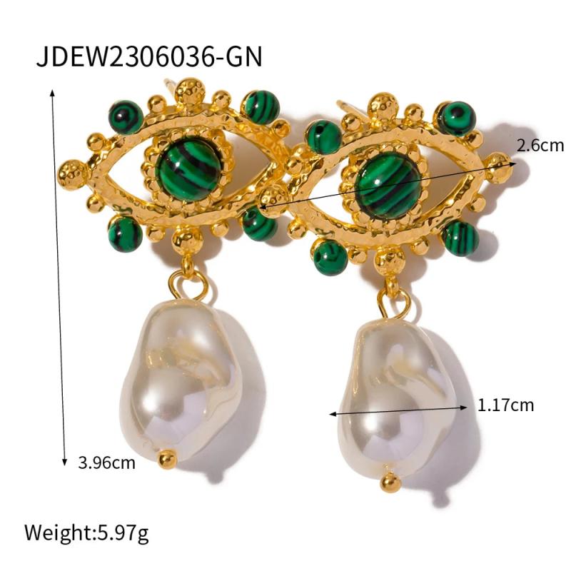 Uworld 18K Plated Malachite Evil Pendant Pearl Earrings Set