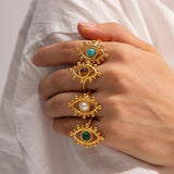Uworld 18K Plated Malachite Evil Pendant Pearl Earrings Set