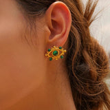 Uworld 18K Plated Malachite Evil Pendant Pearl Earrings Set