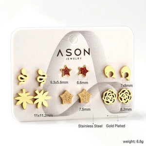 Colorful Butterfly Crown Earrings 6 pairs Stainless Steel Set