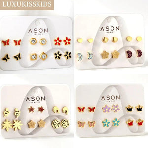 Colorful Butterfly Crown Earrings 6 pairs Stainless Steel Set