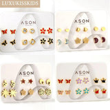 Colorful Butterfly Crown Earrings 6 pairs Stainless Steel Set