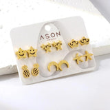 Colorful Butterfly Crown Earrings 6 pairs Stainless Steel Set