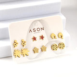 Colorful Butterfly Crown Earrings 6 pairs Stainless Steel Set