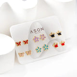 Colorful Butterfly Crown Earrings 6 pairs Stainless Steel Set