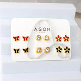 Colorful Butterfly Crown Earrings 6 pairs Stainless Steel Set