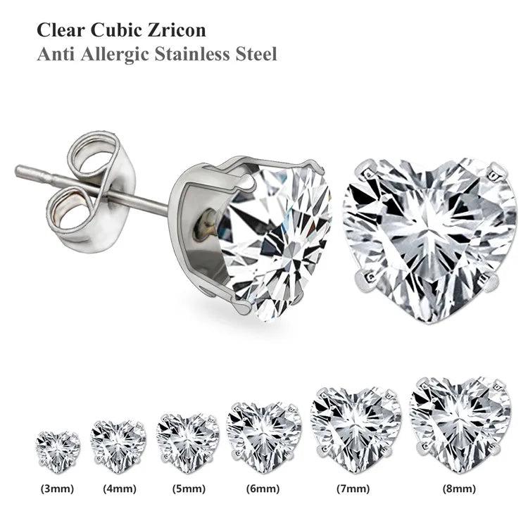 6 Pairs Heart Shape Quartz Stud Earrings Set for Women/Girl Gift