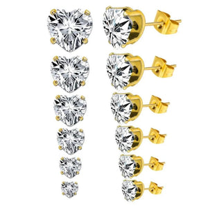 6 Pairs Heart Shape Quartz Stud Earrings Set for Women/Girl Gift