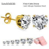 6 Pairs Heart Shape Quartz Stud Earrings Set for Women/Girl Gift