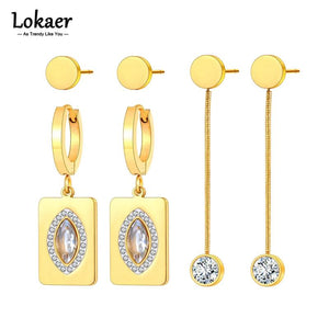 Geometric CZ Party Earrings Set of 3 Pairs for Women