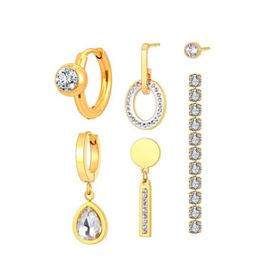3 Pair/Set CZ Crystal Earrings 18K Stainless Steel Jewelry E23195