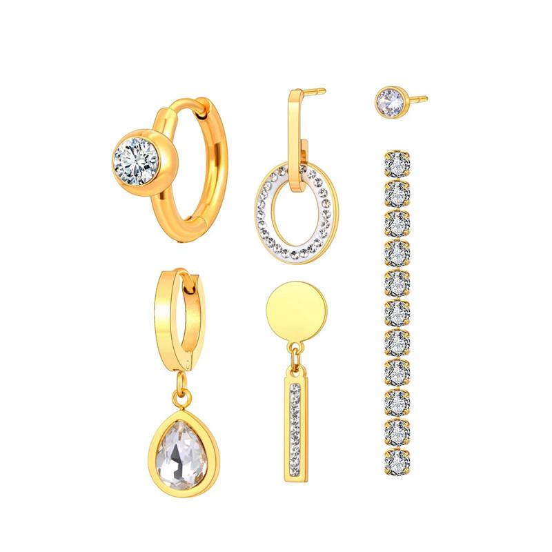 3 Pair/Set CZ Crystal Earrings 18K Stainless Steel Jewelry E23195