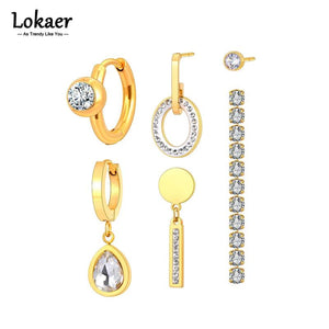3 Pair/Set CZ Crystal Earrings 18K Stainless Steel Jewelry E23195