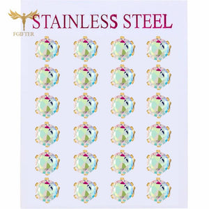 12 Pairs Colorful AB CZ Zircon Stud Earrings Set Golden Stainless