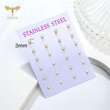 12 Pairs Colorful AB CZ Zircon Stud Earrings Set Golden Stainless