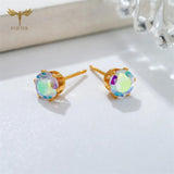 12 Pairs Colorful AB CZ Zircon Stud Earrings Set Golden Stainless