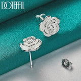925 Silver Rose Flowers Stud Earrings Wedding Engagement Jewelry