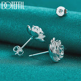 925 Silver Rose Flowers Stud Earrings Wedding Engagement Jewelry