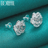 925 Silver Rose Flowers Stud Earrings Wedding Engagement Jewelry