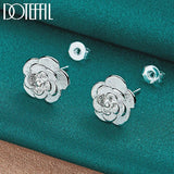 925 Silver Rose Flowers Stud Earrings Wedding Engagement Jewelry