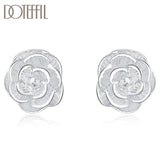 925 Silver Rose Flowers Stud Earrings Wedding Engagement Jewelry