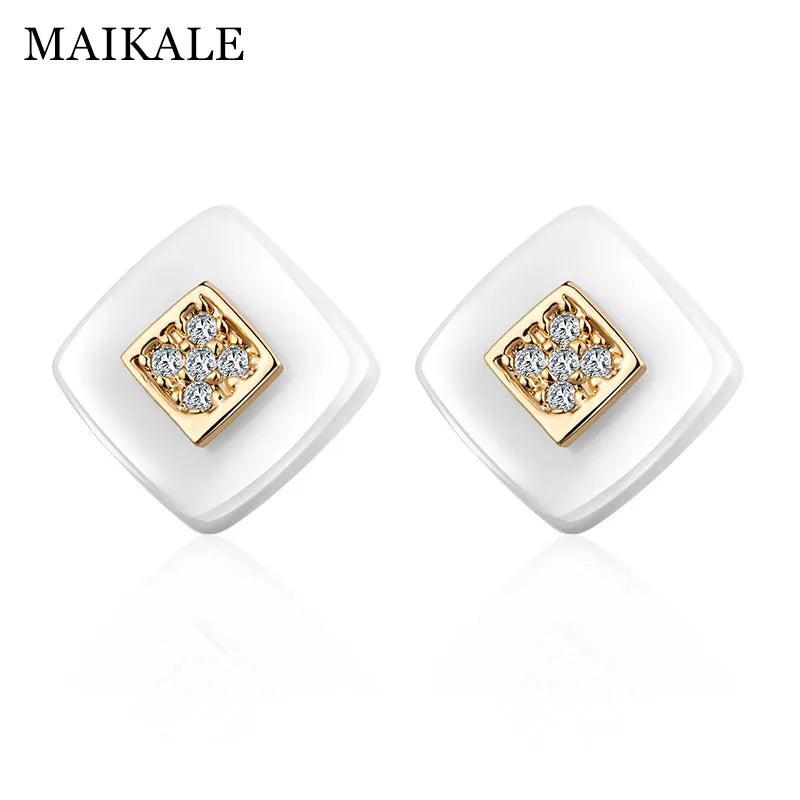 Classic Ceramic AAA CZ Silver Stud Earrings Gift for Women