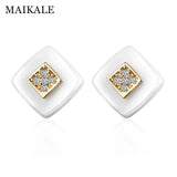 Classic Ceramic AAA CZ Silver Stud Earrings Gift for Women