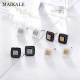 Classic Ceramic AAA CZ Silver Stud Earrings Gift for Women