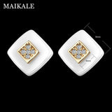 Classic Ceramic AAA CZ Silver Stud Earrings Gift for Women