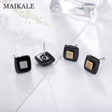 Classic Ceramic AAA CZ Silver Stud Earrings Gift for Women
