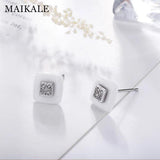 Classic Ceramic AAA CZ Silver Stud Earrings Gift for Women