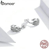 925 Silver Feather Stud Earrings for Women Girls Gift Jewelry