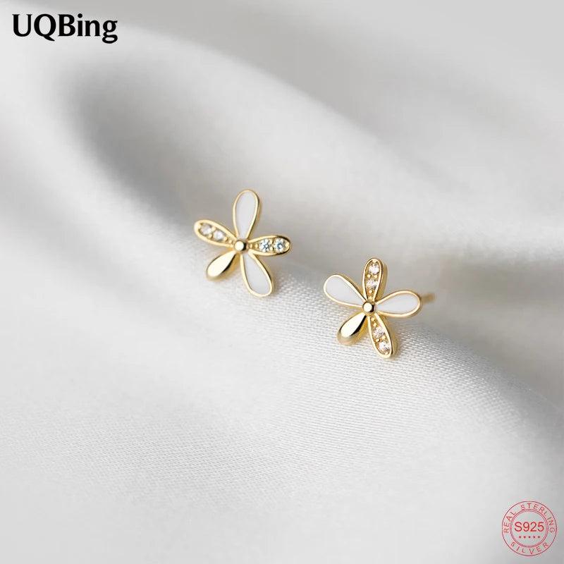 925 Silver Flower Engagement Earrings with Zircon Pave Studs