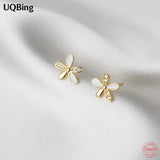 925 Silver Flower Engagement Earrings with Zircon Pave Studs