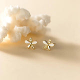 925 Silver Flower Engagement Earrings with Zircon Pave Studs