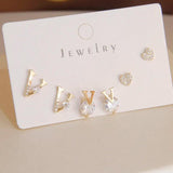 6pcs Multicolor Crystal Letter V Stud Earrings Zirconia Jewelry Set