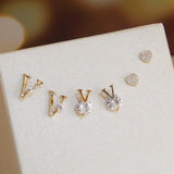 6pcs Multicolor Crystal Letter V Stud Earrings Zirconia Jewelry Set